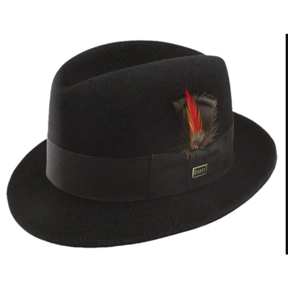 Dobbs Fur Felt Dutton Fedora Hat Men's 6 7/8 Black Red Feather